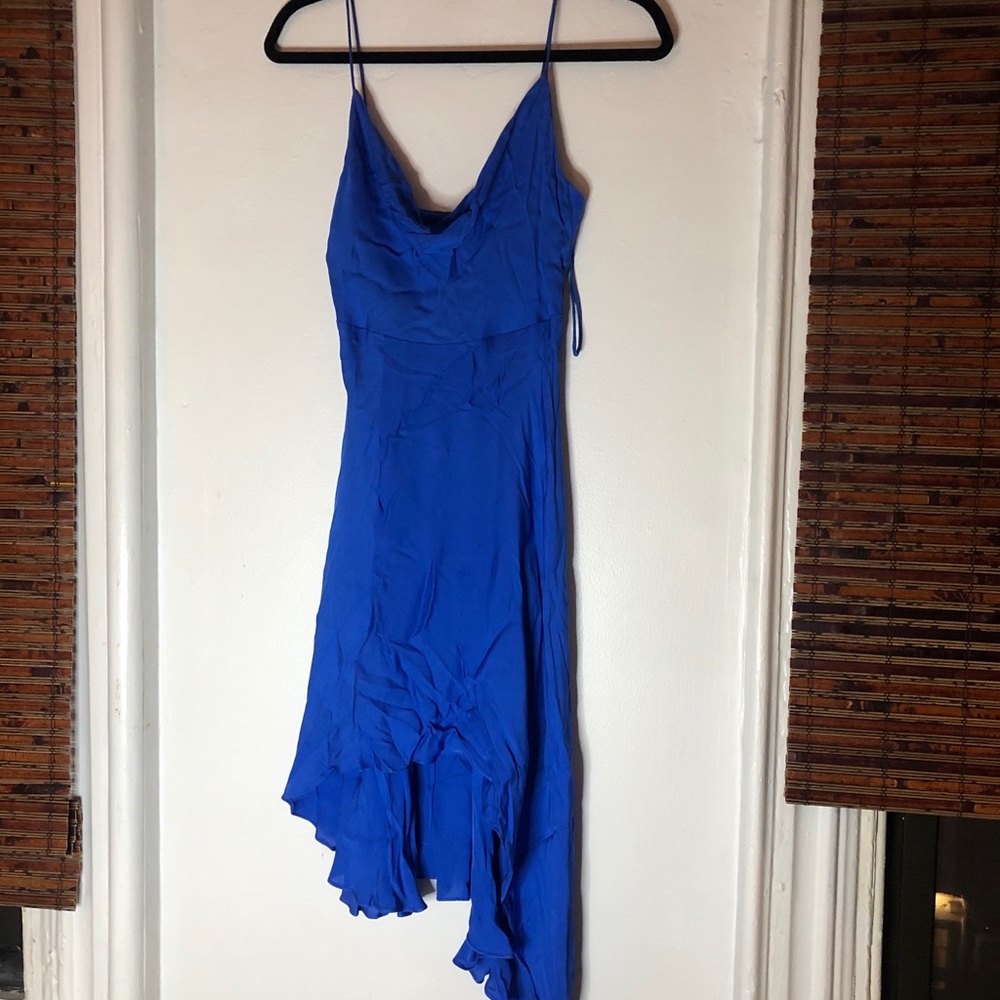 Alice & Olivia satin blue dress. Worn once.